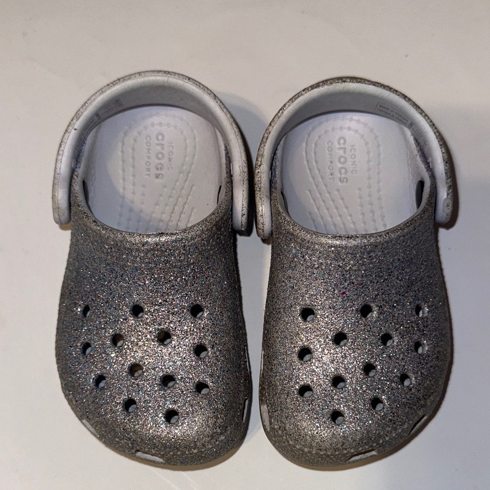 CROCS Kids Sparkly Clogs - Blue Frosted